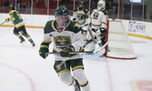 The Sioux Lookout Bombers in action against the visiting Thunder Bay North Stars on Sept. 13 at the Hangar.     Tim Brody / Bulletin Photo