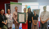 From left: Dr. Laurel Laakso, Kathy Loon, Greg Rooke, Susan Anderson, Sue Sweeney, Harveer Punia, Dean Osmond with the Best Practice Spotlight Organization (BPSO) Designation.     Photo courtesy Sioux Lookout Meno Ya Win Health Centre