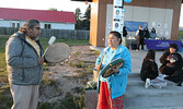 Husband and wife Victor and Romaine Lyon sing and drum, honouring the lives of Missing and Murdered Indigenous Women and Girls (MMIWG).     Tim Brody / Bulletin Photo